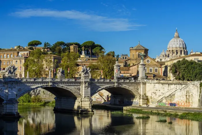 Framed Print : View of Tiber river with St. Peters Basilica in the background, Rome, Italy Framed Print : View of Tiber river with St. Peters Basilica in the background, Rome, Italy