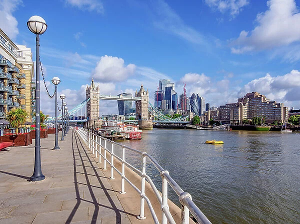 View towards the Tower Bridge and The City, London, England, United Kingdom