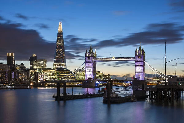 View of Tower Bridge & The Shard from Wapping, City of London, London, UK