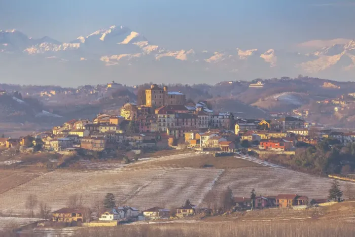 Framed Print : View of the town and castle of Roddi in winter. Langhe, Cuneo district, Piedmont, Italy Framed Print : View of the town and castle of Roddi in winter. Langhe, Cuneo district, Piedmont, Italy
