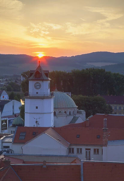 View of town gate at sunset, Trencin, Trencin Region, Slovakia