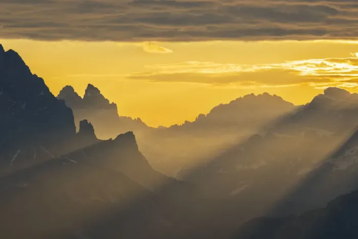 Framed Print : View of Tre Cime di Lavaredo from Passo Giau at sunrise, Belluno, San Vito di Cadore