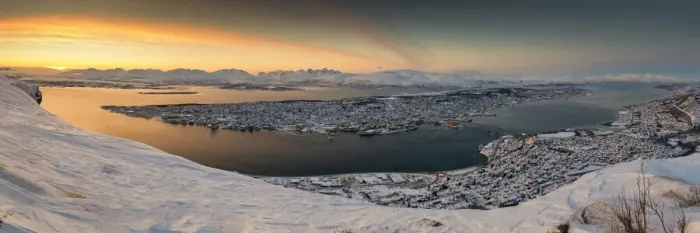 Framed Print : View Over Tromso at Sunset in Winter, Tromso, Norway Framed Print : View Over Tromso at Sunset in Winter, Tromso, Norway