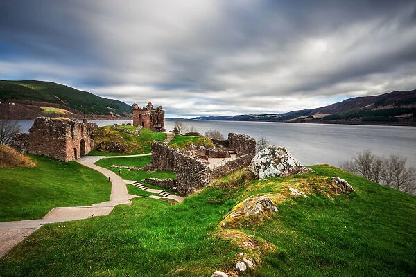 A view of Urquhart Castle and Loch Ness, Drumnadrochit, Highlands, Scotland, United