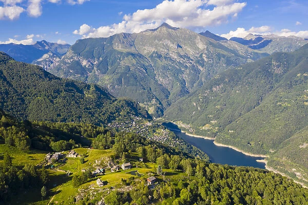 View of Valle Verzasca and Lago di Vogorno from Monti di Lego. Mergoscia, Valle Verzasca