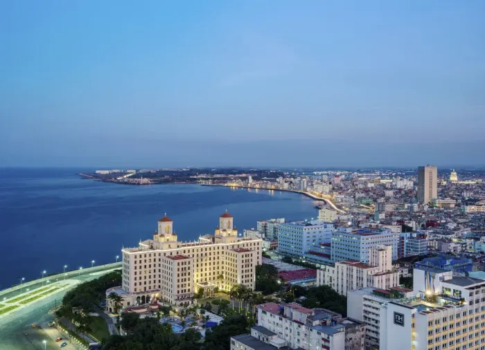 Framed Print : View over Vedado towards Hotel Nacional and El Malecon at dusk, Havana Framed Print : View over Vedado towards Hotel Nacional and El Malecon at dusk, Havana