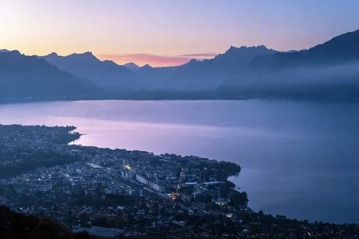 Framed Print : View over Vevey, Lake Geneva (Lac Leman), Vaud, Switzerland