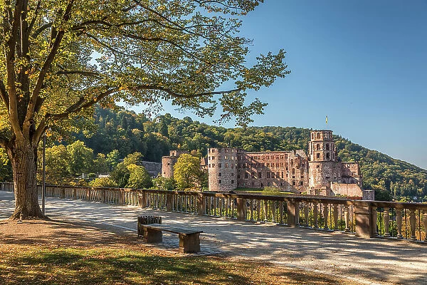 View from the viewing terrace of Heidelberg Castle, Baden-Wurttemberg, Germany