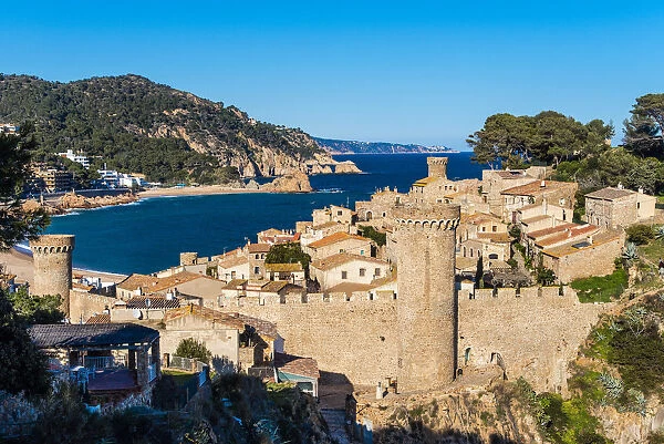 View over Vila Vella, the medieval old town of Tossa del Mar, Costa Brava, Catalonia