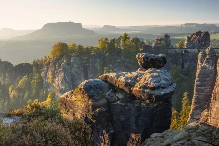 Framed Print : View of Wehlnadel, Bastei Bridge and Lilienstein, Elbe Sandstone Mountains, Rathen Framed Print : View of Wehlnadel, Bastei Bridge and Lilienstein, Elbe Sandstone Mountains, Rathen