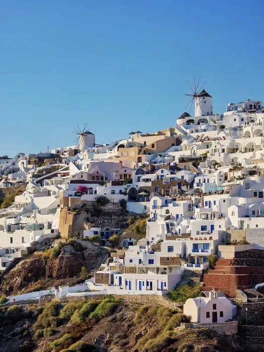 Framed Print : View towards the windmills, Oia Village, Santorini or Thira Island, Cyclades, Greece Framed Print : View towards the windmills, Oia Village, Santorini or Thira Island, Cyclades, Greece
