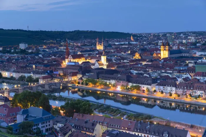 Framed Print : View of Wurzburg at dusk, Bavaria, Germany Framed Print : View of Wurzburg at dusk, Bavaria, Germany