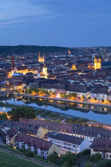 Framed Print : View of Wurzburg at dusk, Bavaria, Germany Framed Print : View of Wurzburg at dusk, Bavaria, Germany