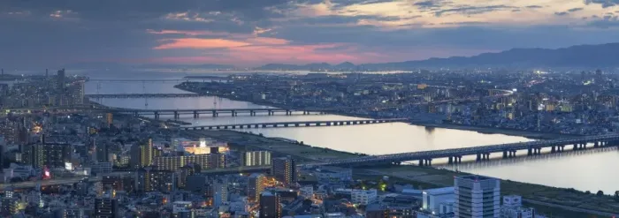 Framed Print : View of Yodo River and Osaka Bay at sunset, Osaka, Kansai, Japan Framed Print : View of Yodo River and Osaka Bay at sunset, Osaka, Kansai, Japan