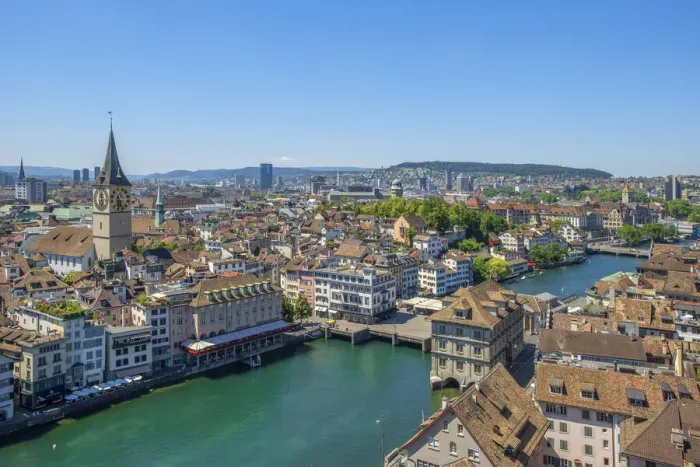 Framed Print : View at Zurich from the Grossmunster, Canton Zurich, Switzerland Framed Print : View at Zurich from the Grossmunster, Canton Zurich, Switzerland