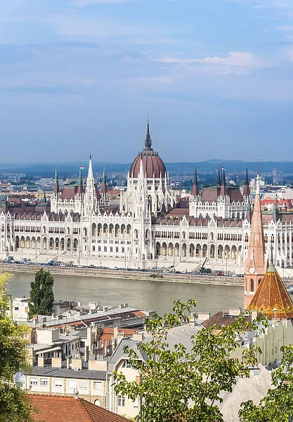 Views towards Danube and Hungarian Parliament from the Fishermans Bastion, Budapest