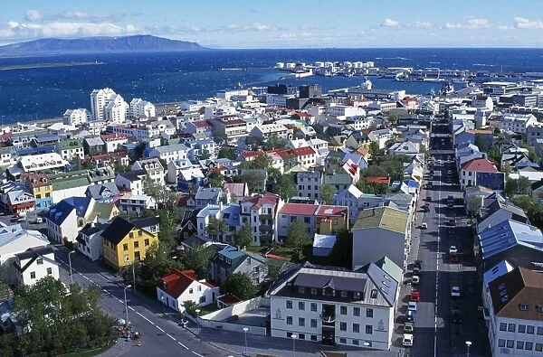 Views from the top of Hallgrimskirkja, looking over Reykjavik