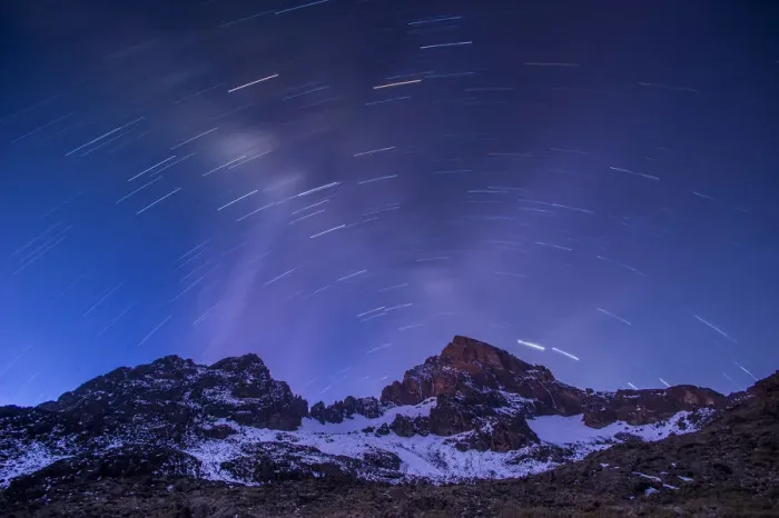 Framed Print : Views of Mawenzi peak with star trail, Mount Kilimanajro under the moonlight, Tanzania Framed Print : Views of Mawenzi peak with star trail, Mount Kilimanajro under the moonlight, Tanzania