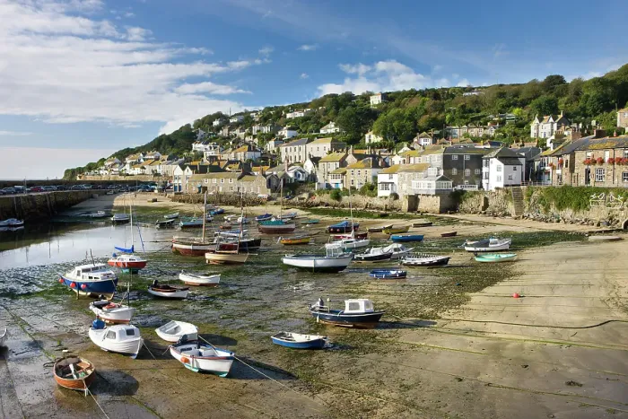 Framed Print : Views over Mousehole village and harbour at low tide on a sunny day, Mousehole, Cornwall, England. Autumn (October) 2009 Framed Print : Views over Mousehole village and harbour at low tide on a sunny day, Mousehole, Cornwall, England. Autumn (October) 2009