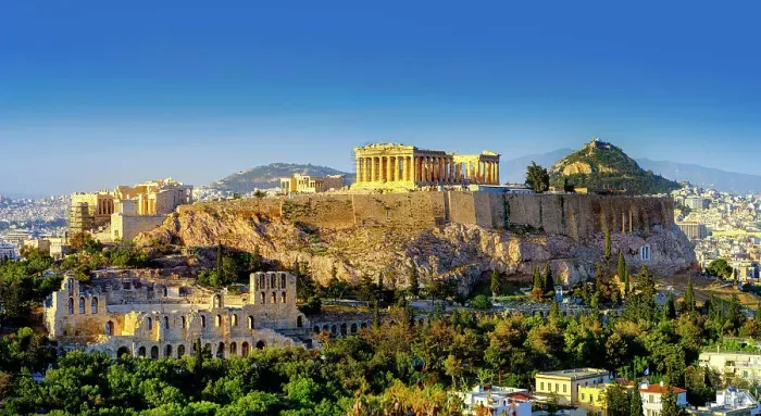 Framed Print : Views over Ruins of the Temple of Parthenon and the City of Athens, Acropolis, UNESCO World Heritage Site, Athens, Greece