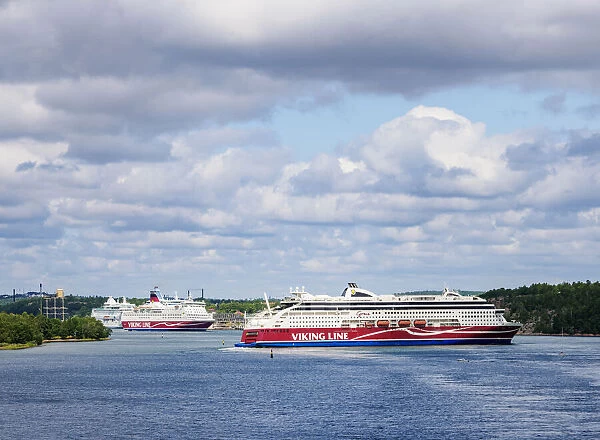 Viking Line Ferry Cruise Ships at the port in Mariehamn, Aland Islands, Finland