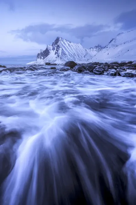 Framed Print : Vikten coast at twilight in winter, Lofoten islands, Norway Framed Print : Vikten coast at twilight in winter, Lofoten islands, Norway