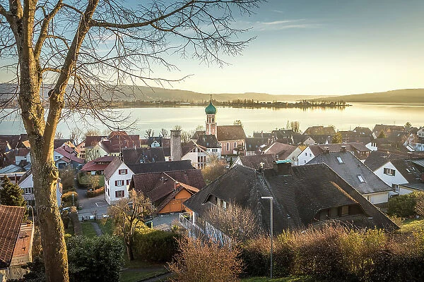 Village of Allensbach, in the background the island of Reichenau, Baden-Wurttemberg, Germany