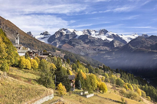 The village of Antagnod and the Monte Rosa Massif (Ayas Valley, Aosta province
