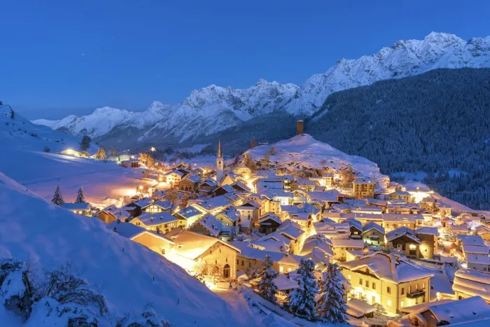Framed Print : Village of Ardez at blue hour, canton of Graubunden, Engadine, Switzerland Framed Print : Village of Ardez at blue hour, canton of Graubunden, Engadine, Switzerland