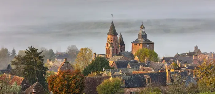 Framed Print : The village of Collonges-la-Rouge on a misty morning, Correze, Nouvelle-Aquitaine, France Framed Print : The village of Collonges-la-Rouge on a misty morning, Correze, Nouvelle-Aquitaine, France