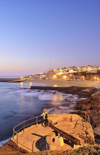 The village of Ericeira at dusk, overlooking the Atlantic Ocean. Portugal (MR)
