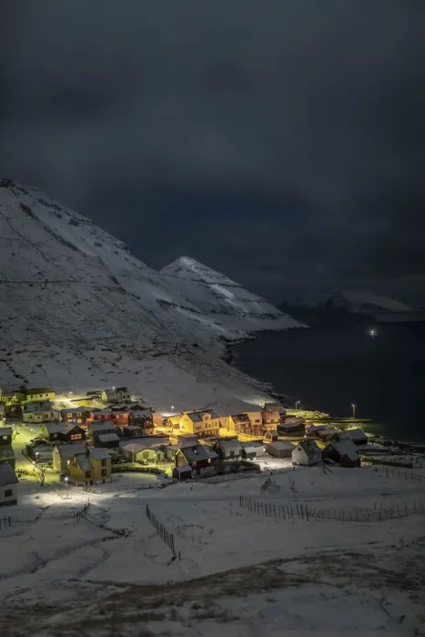Framed Print : The village of Funningur covered by snow. Eysturoy, Faroe Islands Framed Print : The village of Funningur covered by snow. Eysturoy, Faroe Islands