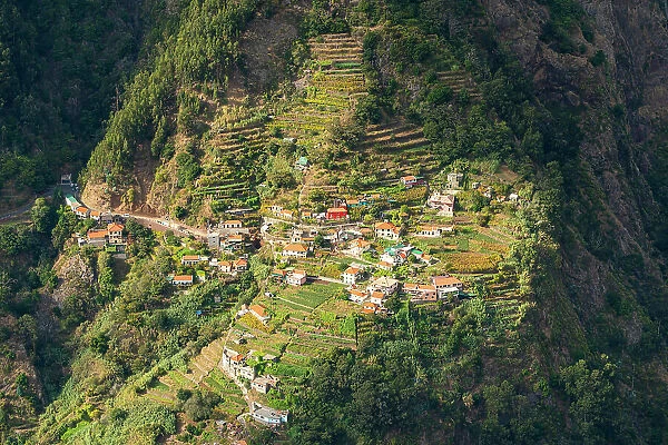 Village on hill slope at Curral das Freias (Pen of the Nuns), Camara de Lobos, Madeira, Portugal
