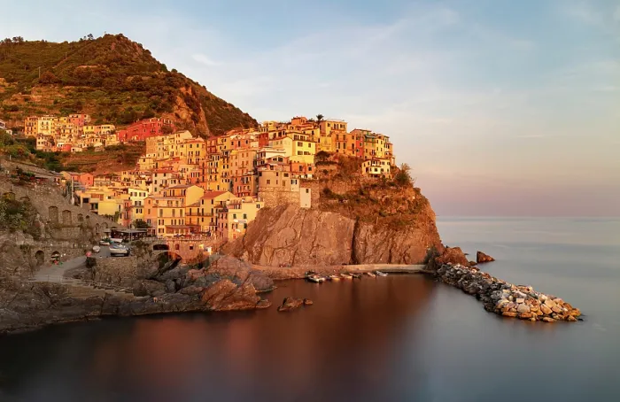 Framed Print : The village of Manarola at sunset, Cinque Terre, La Spezia district, Liguria, Italy