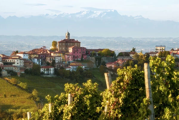The village of Mango with the Pink mount on the background, Mango, Piedmont, Italy