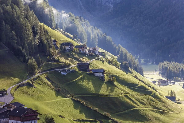 The village of Rein in Taufers at sunrise, Reintal, South Tyrol, Italy