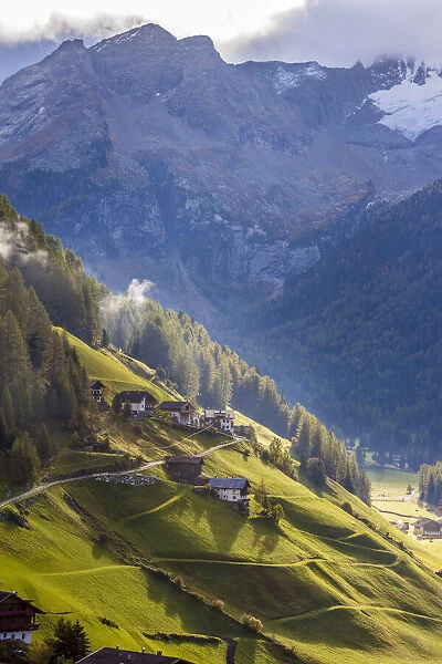 The village of Rein in Taufers at sunrise, Reintal, Valle Aurina, South Tyrol, Italy