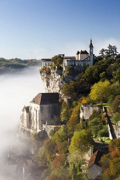 Village of Rocamadour in mist, Lot, Midi-Pyrenees, France