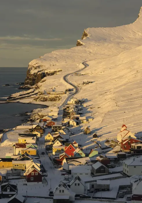 Framed Print : The village of Sumba covered by snow at sunrise. Island of Suðuroy. Faroe Islands Framed Print : The village of Sumba covered by snow at sunrise. Island of Suðuroy. Faroe Islands