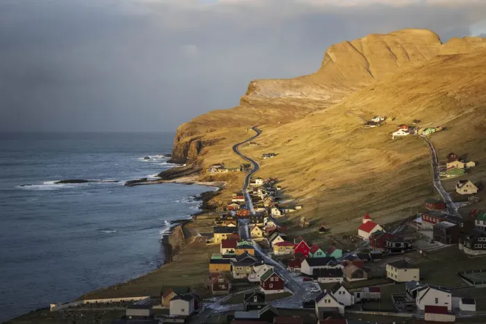 Framed Print : The village of Sumba at sunrise. Island of Suðuroy. Faroe Islands Framed Print : The village of Sumba at sunrise. Island of Suðuroy. Faroe Islands