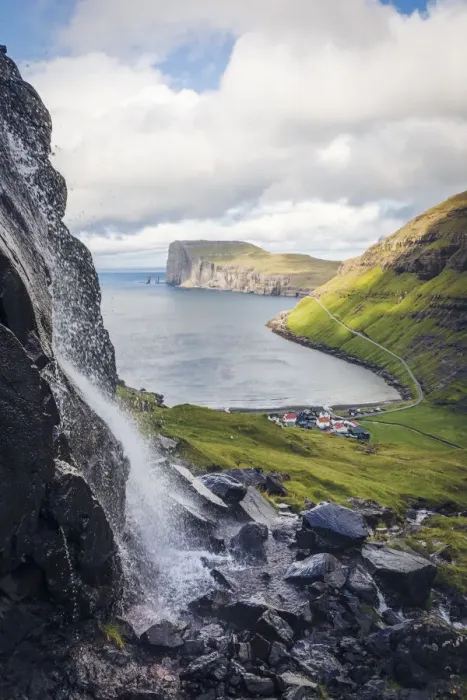 Framed Print : The village of Tjornuvik. In the background Rising and Kellingin sea stacks. Streymoy, Faroe Islands Framed Print : The village of Tjornuvik. In the background Rising and Kellingin sea stacks. Streymoy, Faroe Islands