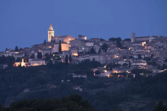 Framed Print : The village of Todi at dusk, Perugia Province, Umbria, Italy, Europe