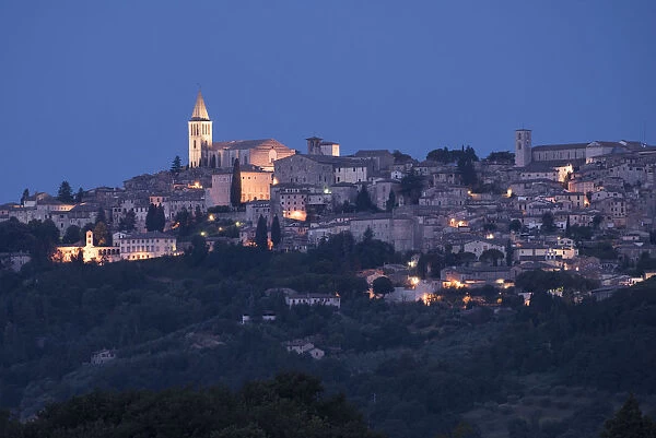 The village of Todi at dusk, Perugia Province, Umbria, Italy, Europe