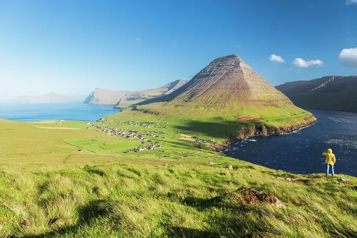 Framed Print : Village of Vidareidi in the sunshine, Vidoy island, Faroe islands, Denmark (MR) Framed Print : Village of Vidareidi in the sunshine, Vidoy island, Faroe islands, Denmark (MR)