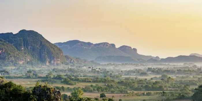 Framed Print : Vinales Valley at sunrise, elevated view, UNESCO World Heritage Site Framed Print : Vinales Valley at sunrise, elevated view, UNESCO World Heritage Site