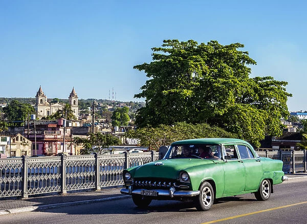 Vintage Car passing the Bridge over Yumuri River, Matanzas, Matanzas Province, Cuba