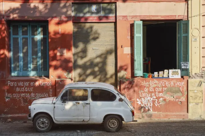Framed Print : A vintage car in a street of La Boca, Buenos Aires, Argentina Framed Print : A vintage car in a street of La Boca, Buenos Aires, Argentina