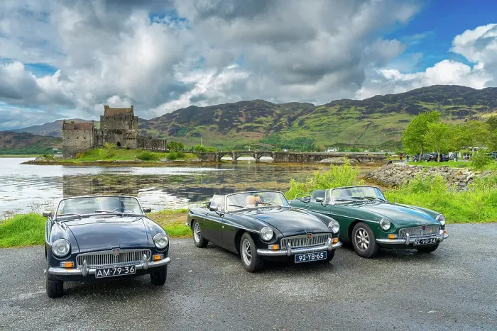 Framed Print : Vintage cars parked at Eilean Donan Castle, Scottish Highlands, Scotland, UK Framed Print : Vintage cars parked at Eilean Donan Castle, Scottish Highlands, Scotland, UK