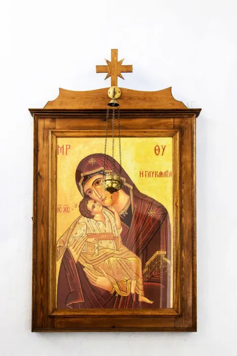 Framed Print : Virgin Mary icon, Pyrgos, Santorini, South Aegean, Greece