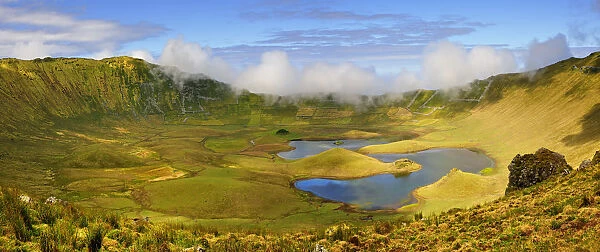 The volcanic crater (Caldeirao) with a beautiful lake on the top of Corvo island